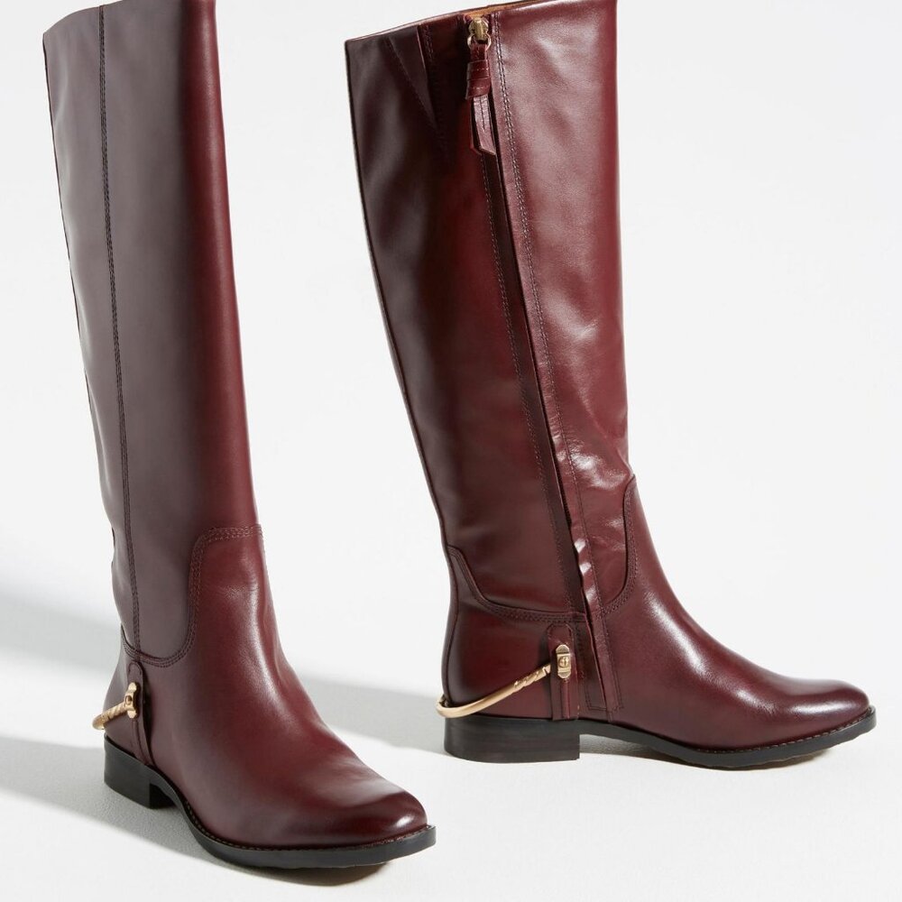 NEW FRANCO SARTA WOMEN'S LINDY TALL LEATHER BOOTS MAHOGANY 5